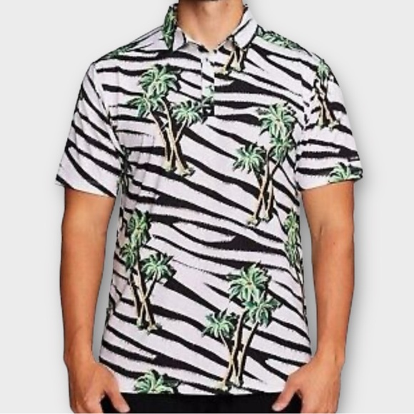 Bad Birdie Men’s Summer Safari Polo Shirt Medium Palm Tree Golf Casual Preppy - Picture 1 of 10